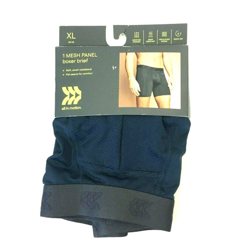 All In Motion Mens Mesh Panel Boxer Brief XL 40-42 1 Pair Blue